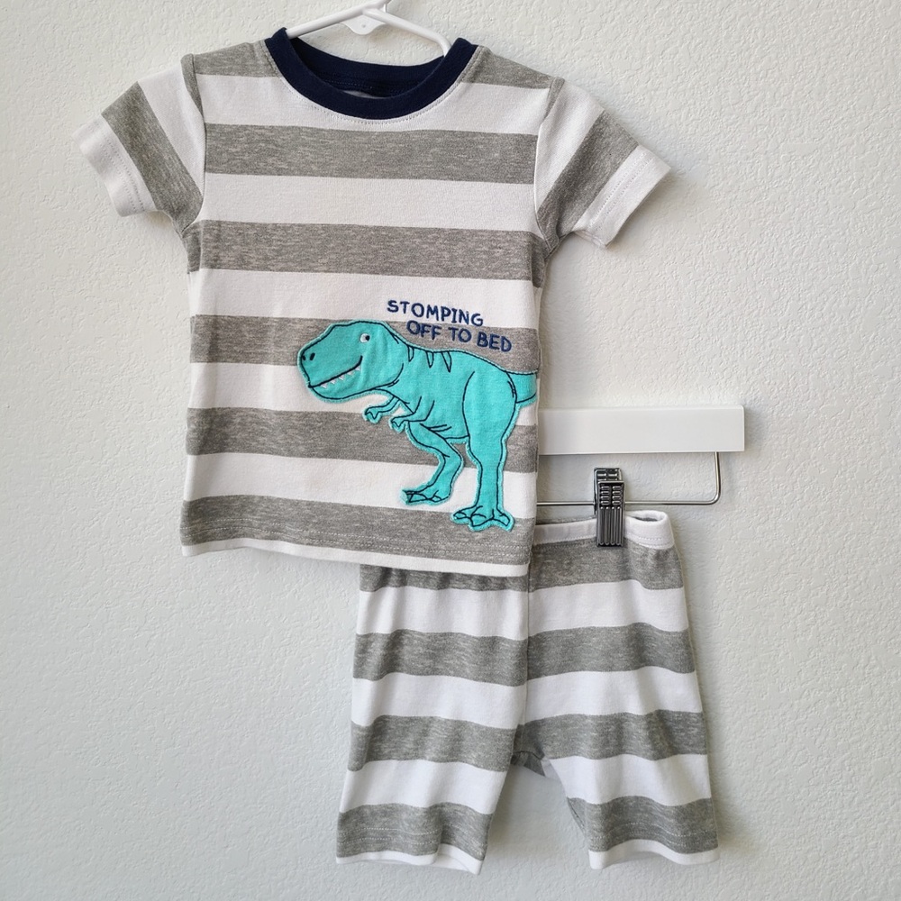Striped Dino Short Sleeve Pajama Set